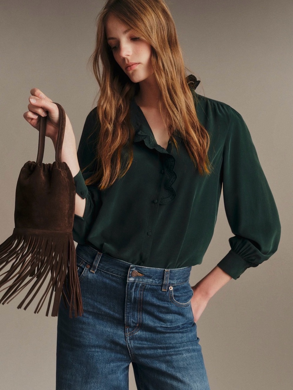 Sezane Bottle Green silk Chlo size 6
